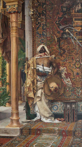 A Palace Guard - Antonio Maria Fabres - 19th Century Vintage Orientalist Painting - Canvas Prints by John Frederick Lewis