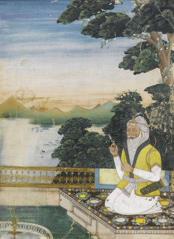 A Portrait Of Maharaja Ranjit Singh - Vintage 19th Century Indian Miniature Art Sikh Painting by Akal