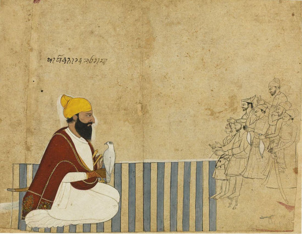 A Raja On A Dhurrie Receiving Company, A Falcon On His Wrist, Attributable To Nainsukh Of Guler Or A DescendantLate - 18Th Century - C.1710 - 78 -  Vintage Indian Miniature Art Painting - Posters