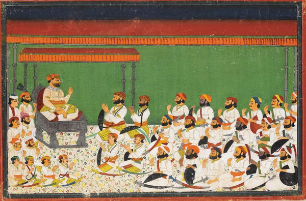 Mevad Raja A Raja Presides Over His Audience - Mewar Rajasthan School 19Th Century ...