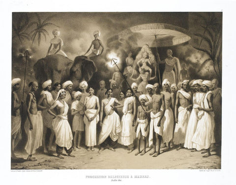 A Religious Procession In Madras - Prince Alexis Dmitievich Soltykoff - Voyages Dans linde – Lithograpic Print – Orientalist Art Painting - Life Size Posters by Prince Alexis Soltykoff