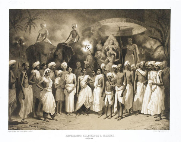 A Religious Procession In Madras - Prince Alexis Dmitievich Soltykoff - Voyages Dans l'inde – Lithograpic Print – Orientalist Art Painting - Framed Prints