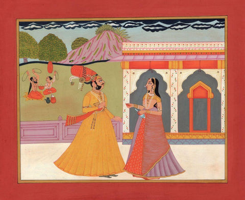 A Royal Encounter - Kota School - Indian Miniature Art Painting -  Vintage Indian Miniature Art Painting - Framed Prints