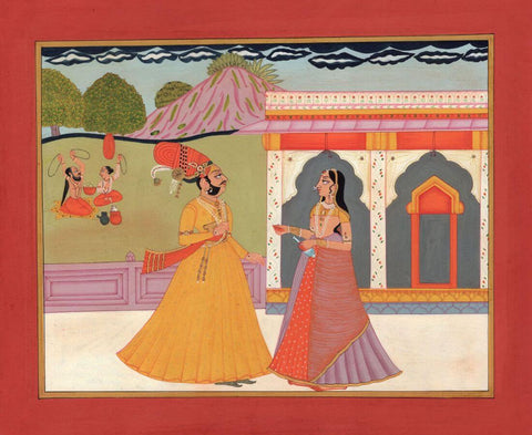 A Royal Encounter - Kota School - Indian Miniature Art Painting -  Vintage Indian Miniature Art Painting - Posters by Miniature Vintage