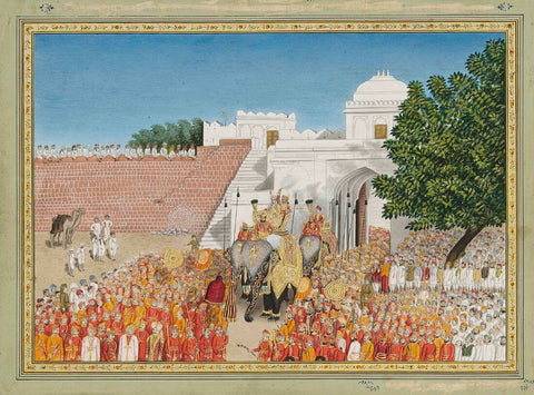 A Royal Procession - Late 19Th Century - Vintage Indian Miniature Art Painting - Framed Prints by Miniature Vintage
