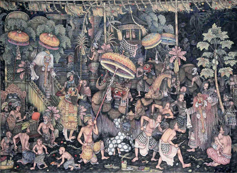 A Scene From The Ramayana - Vintage Balinese Art Painting - Framed Prints
