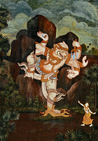 A Scene From The Ramayana - Vintage Thai Art Painting - Art Prints by Kritanta Vala