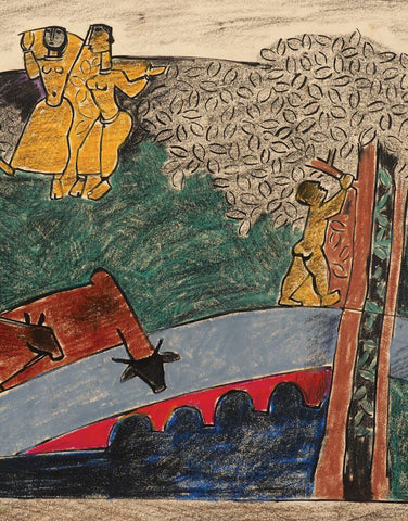 A Village Scene - M F Husain - Painting - Art Prints by M F Husain