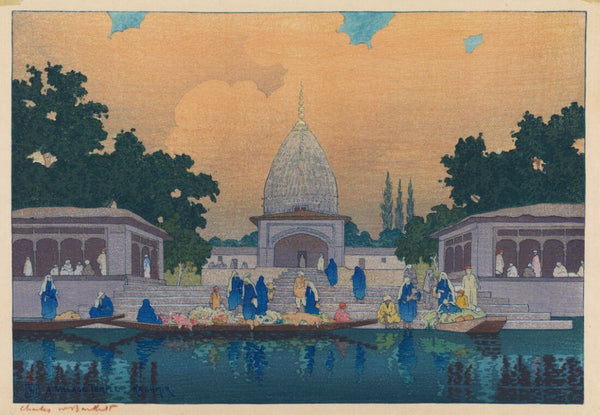 A Village Temple, Kashmir - Charles W Bartlett - Vintage 1916 Orientalist Woodblock India Painting - Art Prints