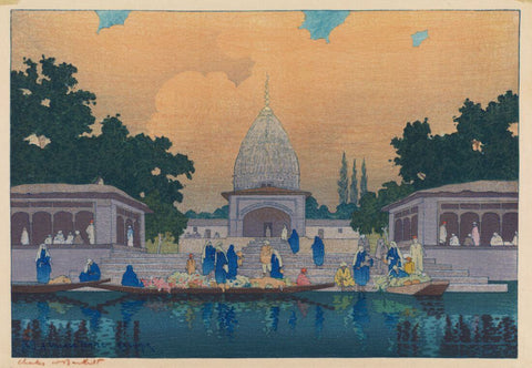 A Village Temple, Kashmir - Charles W Bartlett - Vintage 1916 Orientalist Woodblock India Painting - Canvas Prints by Charles Bartlett