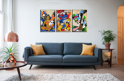 Trilogy Of Hindu Goddesses - Set of 3 Gallery Wraps - 16 x 24 inches each by M F Husain