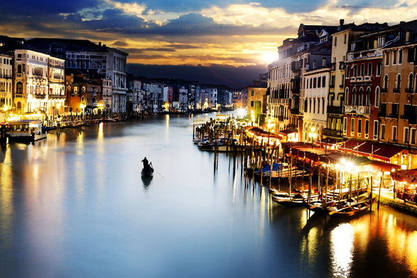 A Beautiful Twilight View Of Venice Grand Canal And Gondola - Painting - Canvas Prints