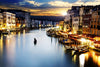 A Beautiful Twilight View Of Venice Grand Canal And Gondola - Painting - Posters
