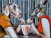 A Dog And A Rabbit Sitting In A Diner - Art Prints