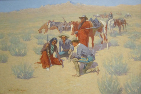 A Map in the Sand - Frederic Remington - Framed Prints