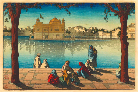 A Portrait of Golden Temple Amritsar - Charles William Bartlett - Vintage Woodblock Painting by Charles William Bartlett