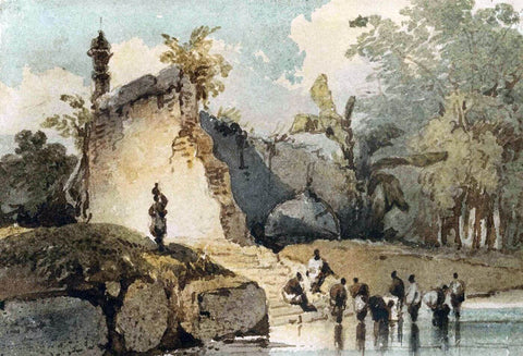 A Ruined Temple with Fallen Dome, Bengal - George Chinnery - Vintage Orientalist Painting of India - Art Prints