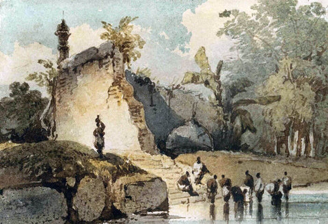 A Ruined Temple with Fallen Dome, Bengal - George Chinnery - Vintage Orientalist Painting of India - Framed Prints