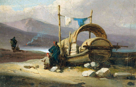 A Tanka Boat on the Shore, Macao - George Chinnery - Vintage Orientalist Painting - Framed Prints by George Chinnery