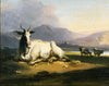 A goat sitting in a mountainous river landscape - George Chinnery - c 1815 - Vintage Orientalist Painting of India - Framed Prints