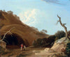 A hilly Indian landscape with figures passing by a cave - William Hodges c 1785 - Vintage Orientalist Painting of India - Art Prints