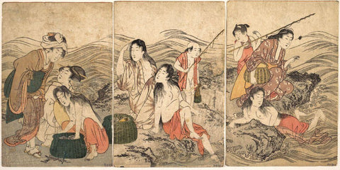 Abalone Fishers And Bathers - Kitagawa Utamaro - Ukiyo-e Woodblock Print Art Painting - Framed Prints by Kitagawa Utamaro