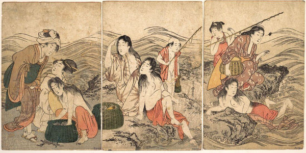Abalone Fishers And Bathers - Kitagawa Utamaro - Ukiyo-e Woodblock Print Art Painting - Canvas Prints