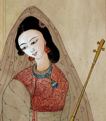 Girl With Instrument - Abdur Chugtai Painting by Abdur Rahman Chughtai