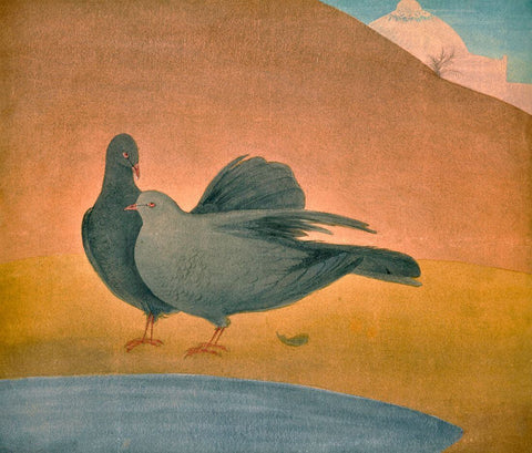 Pigeons - Abdur Chugtai Painting by Abdur Rahman Chughtai