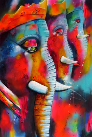 Abstract Art - Ekdant Ganpati - Ganesha Painting Collection - Large Art Prints by Raghuraman