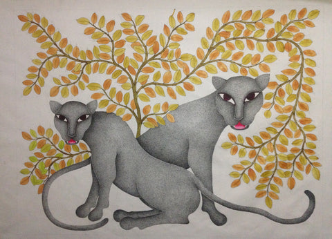 Indian Miniature Art - Folk And Tribal Art - Cheetah - Posters by Angele Hammonds