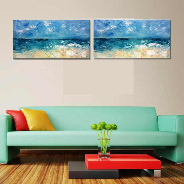 Seascape - Modern Abstract Painting - Set Of 2 Gallery Wrap (18 x 36 inches) each