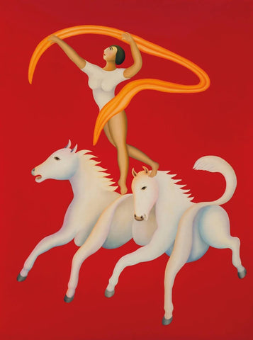 Acrobat On Horses - Large Art Prints by Manjit Bawa