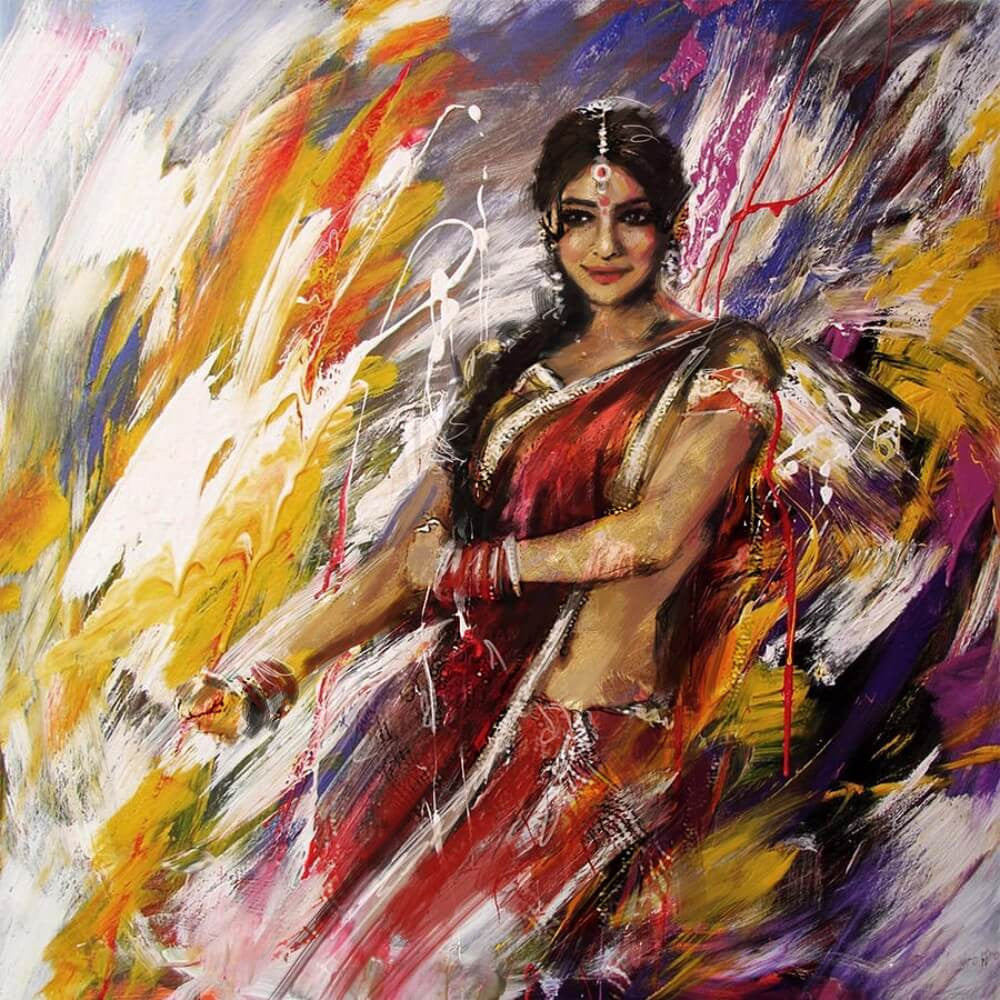 Acrylic Art Indian Classical Dancer Canvas Prints by Hamid