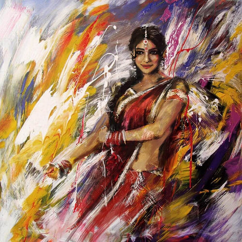 Acrylic Art - Indian Classical Dancer by Hamid Raza