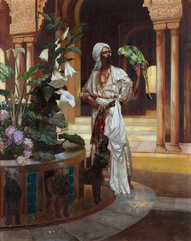 Admitting The Parrot - Rudolph Ernst - Orientalist Art Painting - Art Prints by Rudolf Ernst