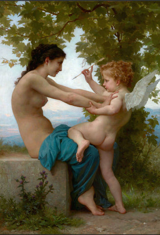 A Young Girl Defending Herself against Love (Une jeune fille se défend contre lamour) – Adolphe-William Bouguereau Painting - Art Prints by Tallenge Store