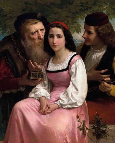 Between Wealth And Love (Entre la richesse et lamour) – Adolphe-William Bouguereau Painting by William-Adolphe Bouguereau