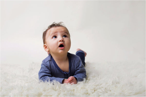 Adorable Cute Baby Boy In Blue - Framed Prints