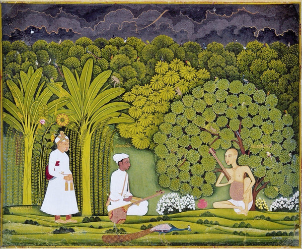 Indian Miniature Paintings - Rajput painting - Akbar And Tansen Visit Haridas - Posters