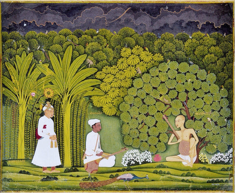 Indian Miniature Paintings - Rajput painting - Akbar And Tansen Visit Haridas by Kritanta Vala