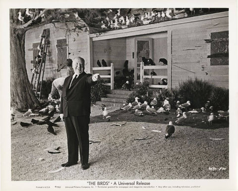 Alfred Hitchcock On The Set of The Birds - Life Size Posters by Hitchcock