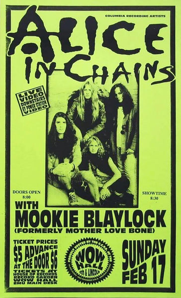 Alice In Chains (With Pearl Jam Debuting as Mookie Blaylock) 1991 Seattle - Vintage Rare Rock Concert Poster - Art Prints