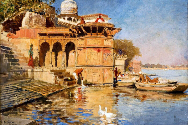 Along the Mathura Ghats - Edwin Lord Weeks - Orientalism Artwork Painting