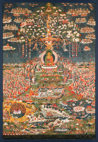 Amitabha the Buddha of the Western Pure Land (Sukhavati) - Buddhist Painting c1700 - Large Art Prints by Tallenge