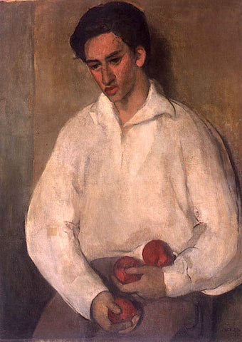 Indian Art - Amrita Sher-Gil - Young Man With Apples by Amrita Sher-Gil