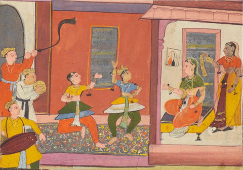 An Illustration From The Mahabharata : Draupadi Watching A Dance Performance -  Vintage Indian Miniature Art Painting - Canvas Prints