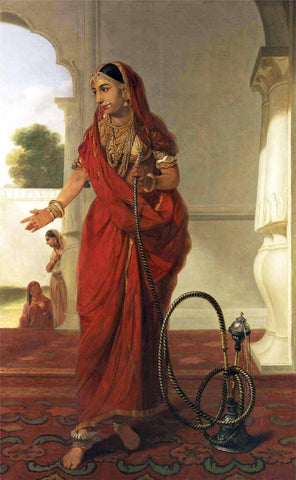 An Indian Dancing Girl with a Hookah  - Tilly Kettle - Vintage Orientalist Painting of India - Framed Prints