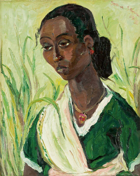 An Indian Woman (In Green Sari) - Irma Stern - Portrait Painting - Canvas Prints