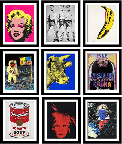 Set of 10 Best of Andy Warhol Paintings - Framed Poster Paper (12 x 17 inches) each